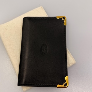 Vintage Cartier Leather Card Holder | Black with Gold Corners  Two-Slot ID or Credit Card Case