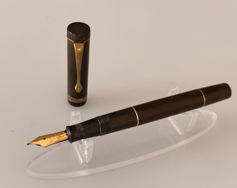 Vintage Burnham Fountain Pen, Dark Brown Black Body, 14ct Gold Nib, Lever Filler, Made in England