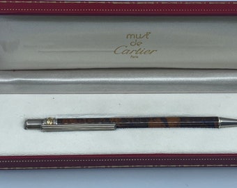 Must De Cartier Ballpoint Pen, Brown Marbled Finish, Silver-tone
