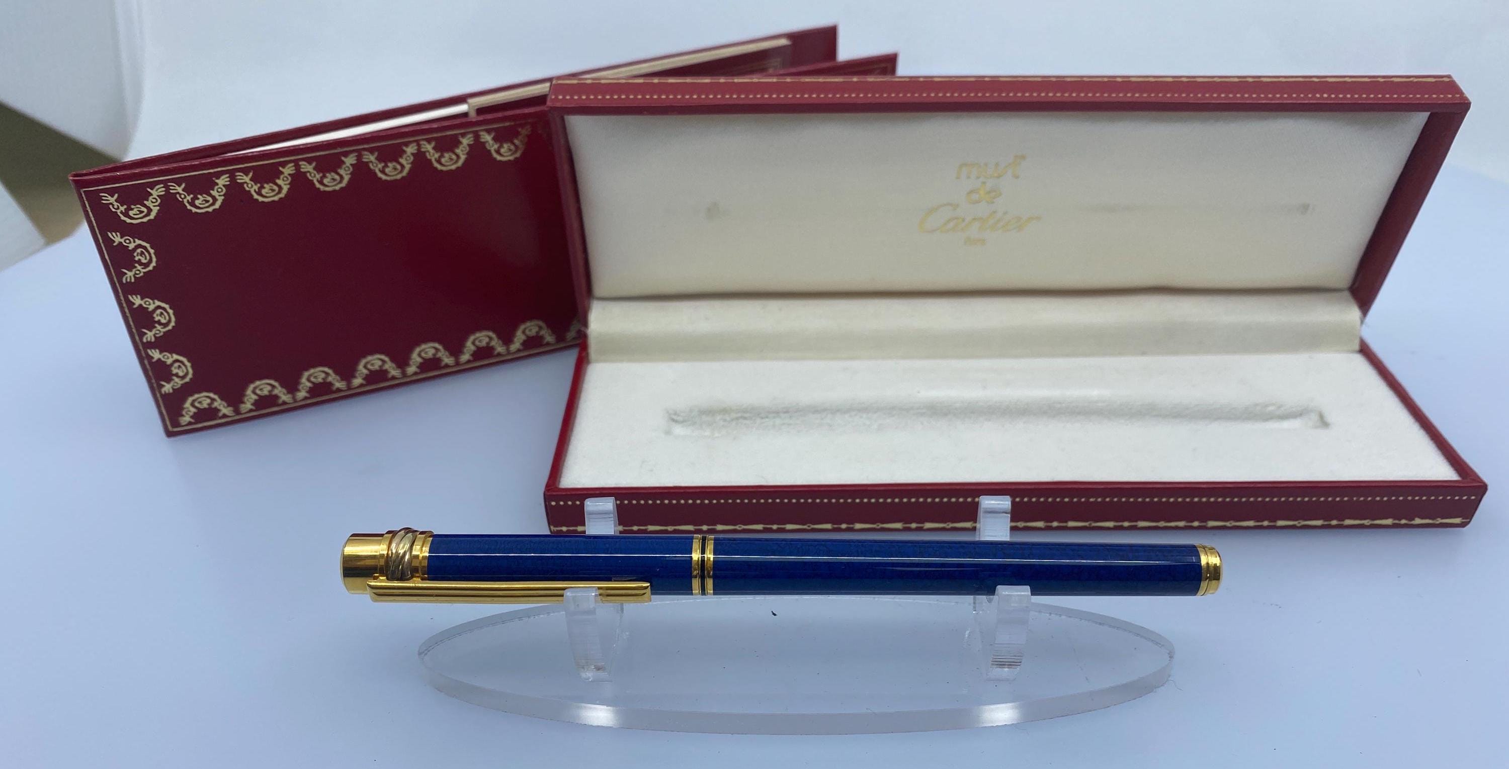 Must De Cartier Trinity 3 Gold Fountain Pen - 18k M Nib - Blue