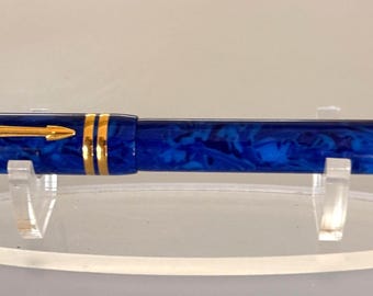 Parker Duofold International Blue Marbled Fountain Pen, 18K 750 Gold Nib, Never Inked, Luxury Pen