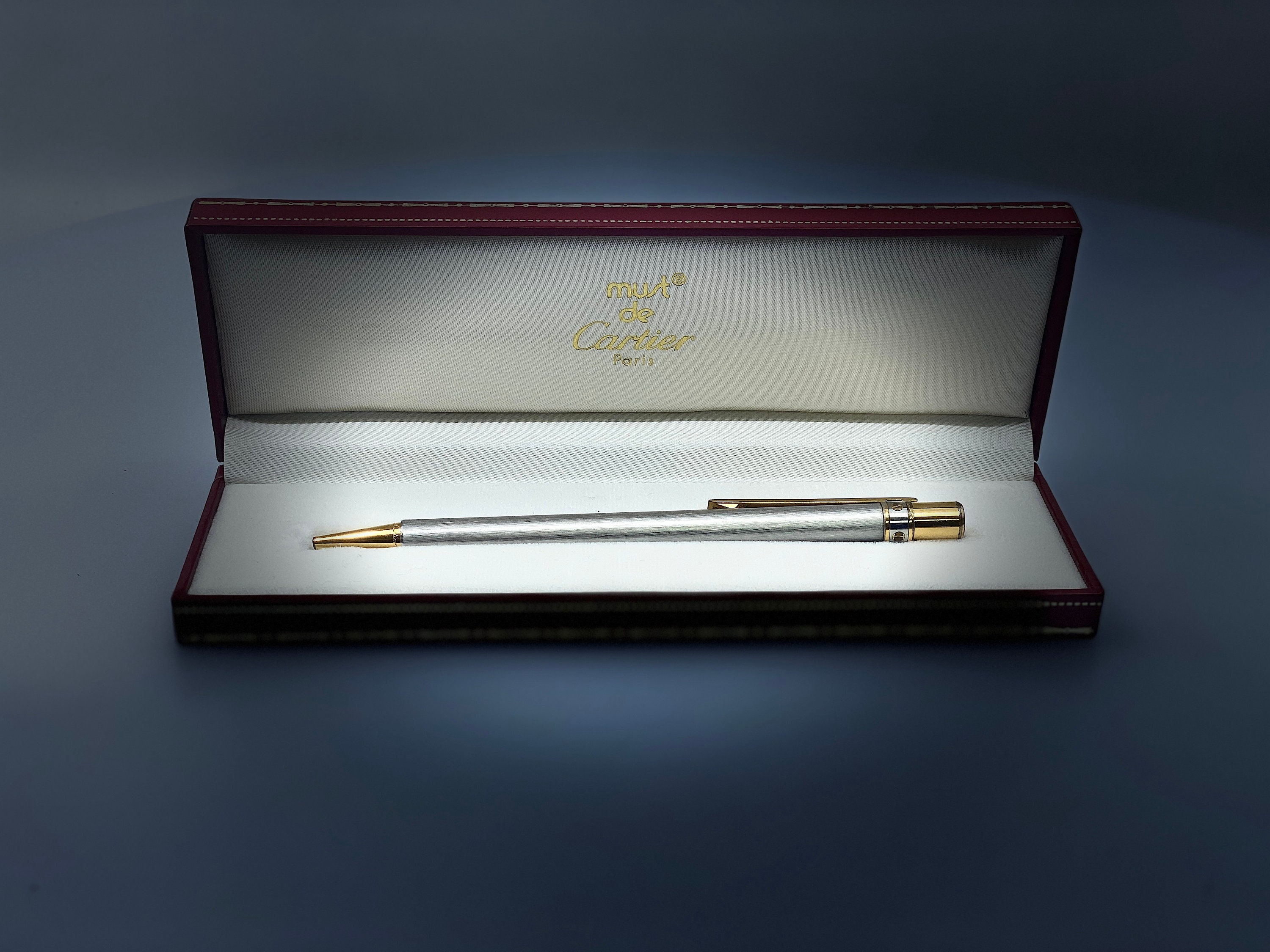 Cartier Must Santos Ballpoint Pen - Brushed Steel, Authentic With