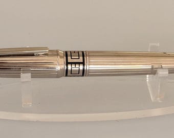 S.T. Dupont Olympio Orphéo Fountain Pen, Silver Guilloché Finish, 18K 750 Medium Nib, Vintage French Luxury Pen