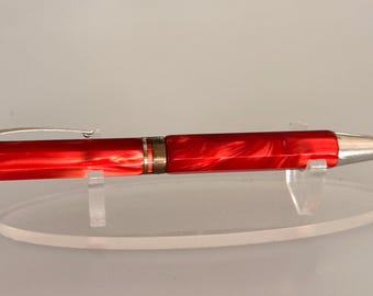 Vintage Delta Ballpoint Pen, Red Celluloid, Sterling Silver 925 Trim, Made in Italy