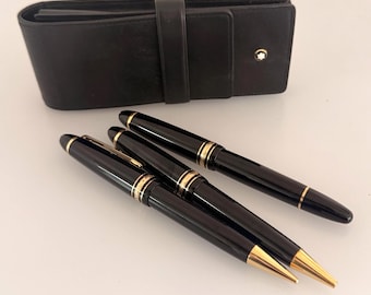 Montblanc Meisterstück 3 Piece Writing Set, No.146 Fountain Pen 14K Nib, No.164 Ballpoint, Mechanical Pencil, Leather Case