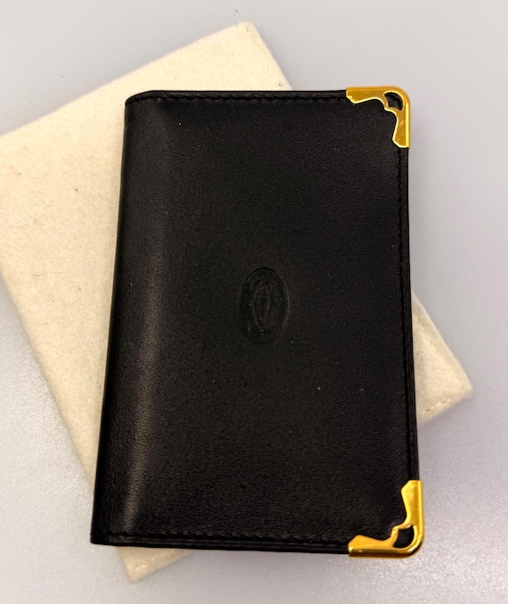 Vintage Cartier Leather Card Holder | Black With Gold Corners Two