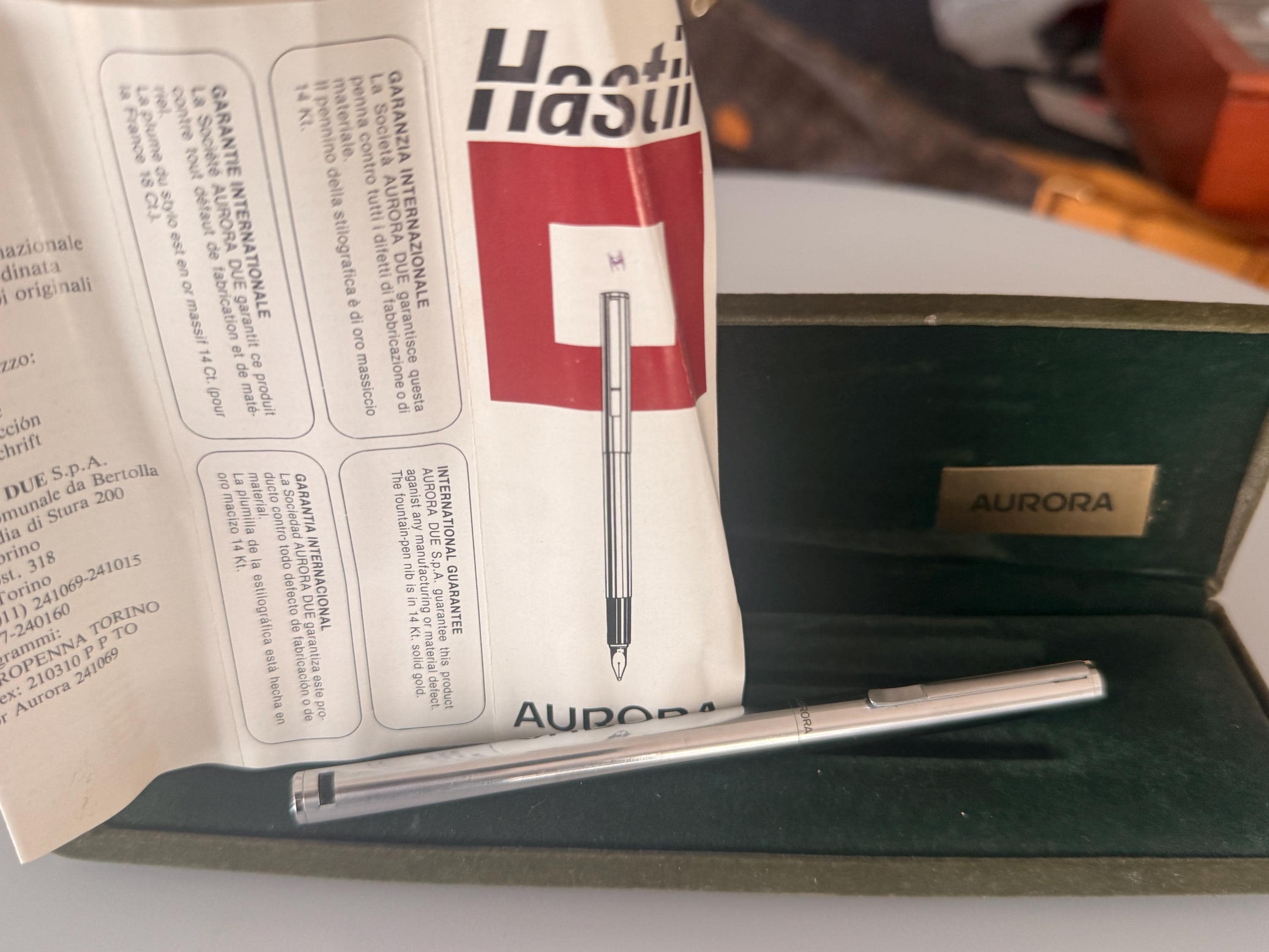 Vintage Aurora Hastil Fountain Pen 14K Gold Nib Satin Steel Marco
