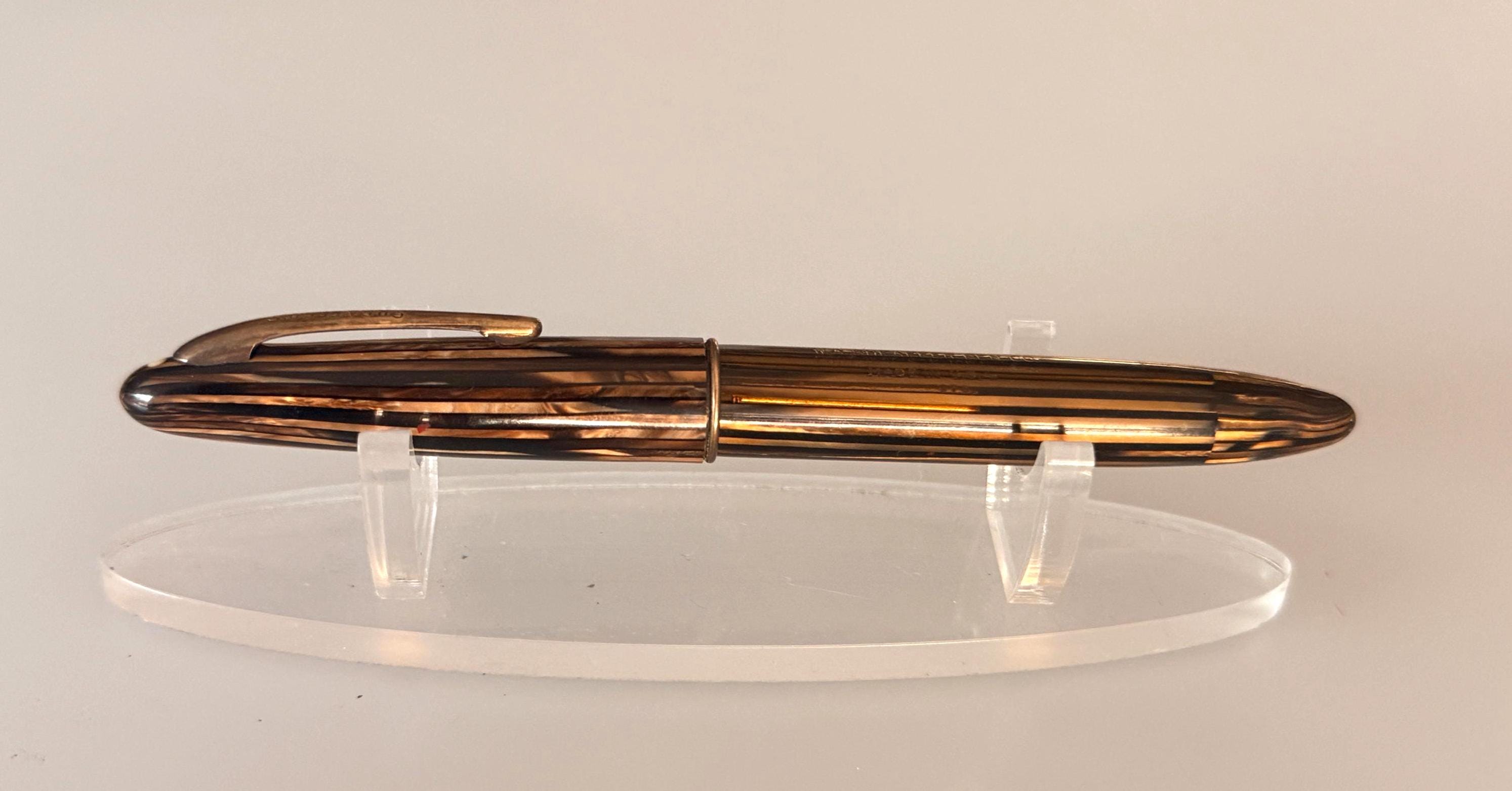 Sheaffer Lifetime Fountain Pen - Brown Stripe Celluloid - 14K Gold