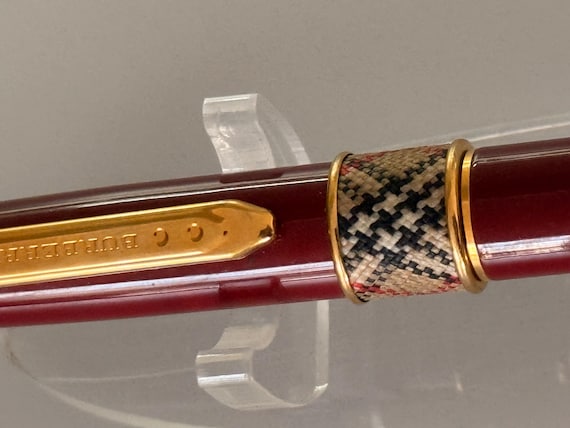 Vintage Burberry Rollerball Pen, Burgundy Red Lacquer, Gold Tone