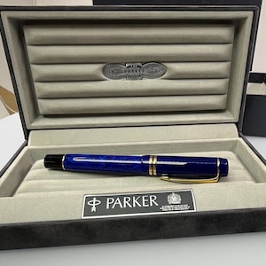 Parker Duofold Centennial Blue Marbled - Penna stilografica vintage, pennino in oro 18 carati