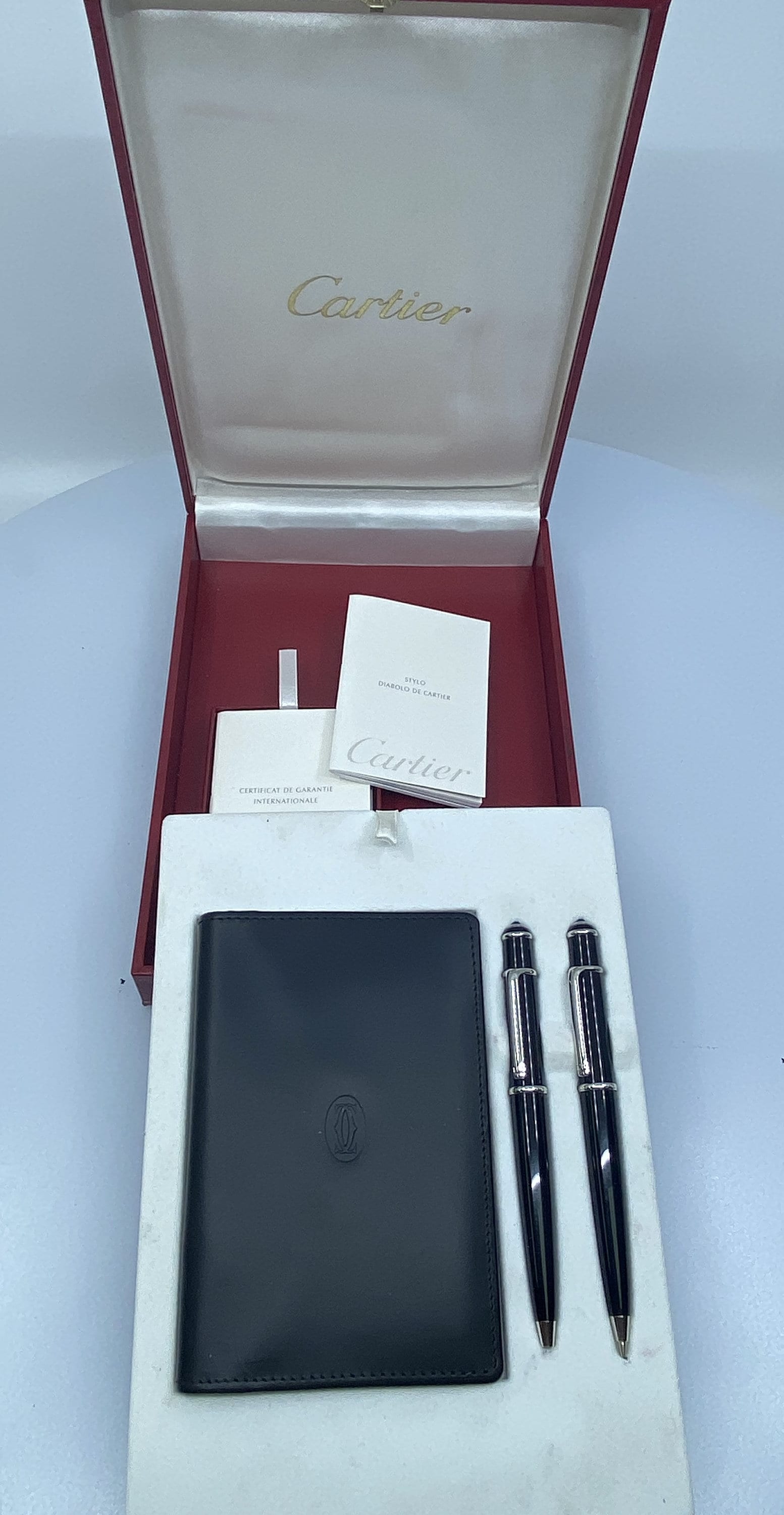 Cartier Diabolo Ballpoint & Pencil Set Black Resin Platinum W