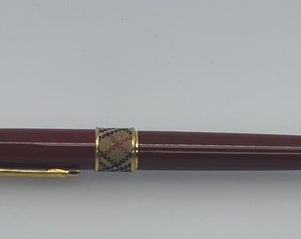 Vintage Burberry Rollerball Pen, Burgundy Red Lacquer, Gold Tone