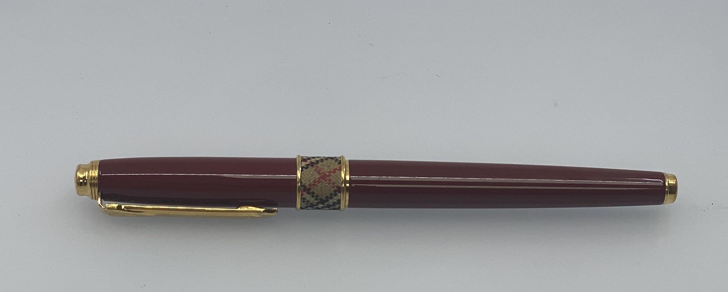 Vintage Burberry Rollerball Pen, Burgundy Red Lacquer, Gold Tone