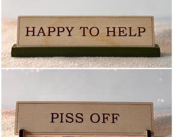 Double Sided Personalised Desk Name Plate, Funny Slogan Gift, Office Secret Santa Gift, Office Gift, Desk Accessories Gift, Funny Work Gift