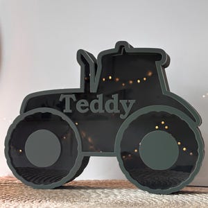 Cofrinho de trator personalizado para crianças, presente para crianças, cofrinho com nome personalizado, cofrinho de trator agrícola com letras para aniversário, primeiros centavos para crianças