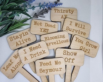 House Plant Stakes, Wooden Plant Markers Funny Quotes, Gift for Gardener, Plant Markers & Stakes