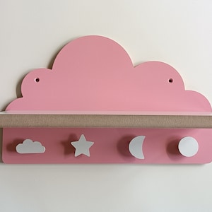 Cloud shelf for children&#39;s room, cloud shaped shelf wall coat rack with customizable knobs, cloud shelves