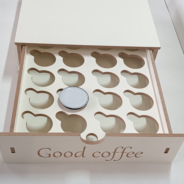 Wooden coffee capsule holder drawer for coffee machine, shelf and dispenser for Nescafé Dolce Gusto and compatibles