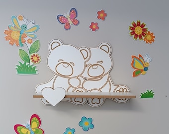 Children's room shelves, bedroom wall mount teddy bear shelf wall floating shelf