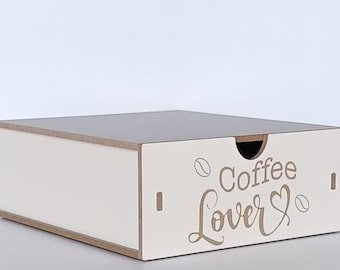 Cassetto portacialde caffè e capsule Bicolor in legno per macchina caffè, piano d'appoggio e dispenser per cialde capsule e accessori