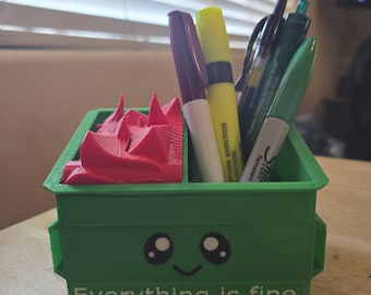 Kawaii Dumpster Fire Pen Holder: Funny 3D Printed Desk Organizer
