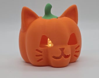 Cat-o-lantern – 3D Printed Cat Pumpkin Tea Light Holder | Halloween Décor & Cat Lover Gift