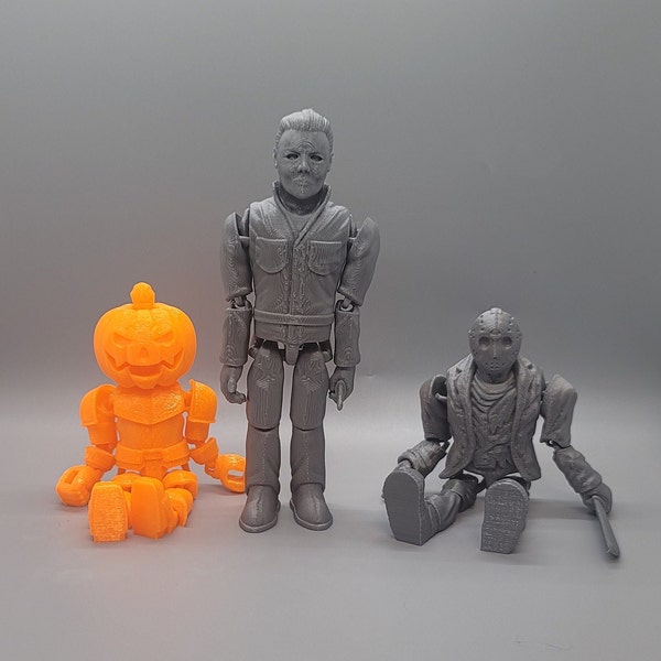 Nightmare Articulations: 7.5in Fully Poseable Horror Figures Set – Michael Myers, Jason Voorhees, Pumpkin King, and Zombies