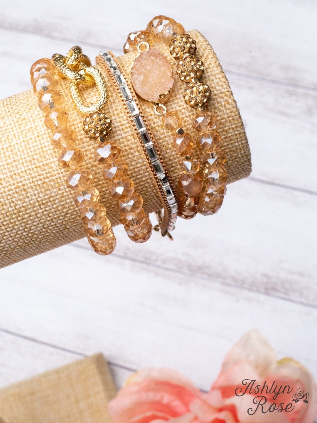 Ashlyn Rose Honey I Do Brown Gold Crystal Bracelet Set Etsy