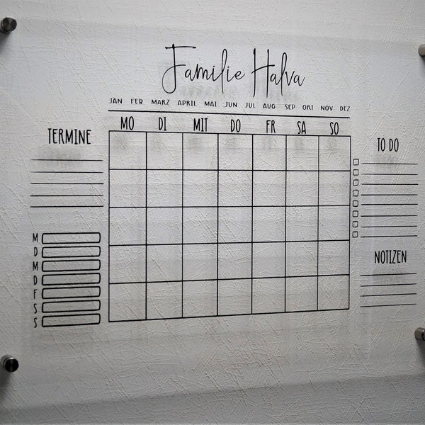 Monatsplaner Familienplaner Familienkalender Wandkalender Acryl -Personalisiert- abwischbare Tafel, abwischbarer Kalender