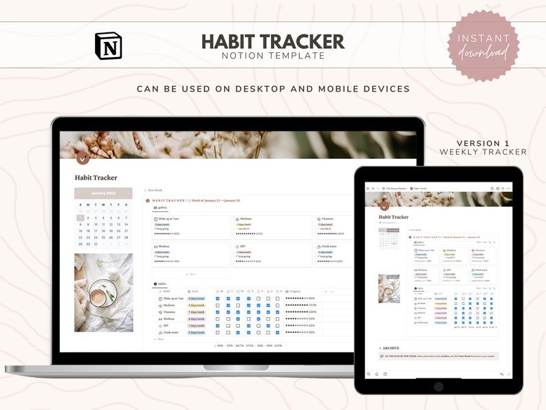 Notion Habit Tracker // Notion Dashboard | Notion Templates | Digital Habit Tracker image 6