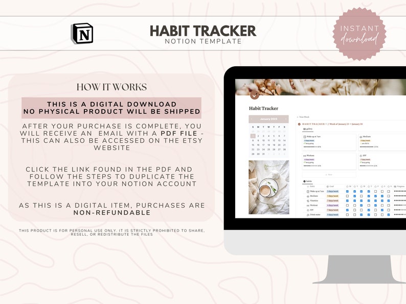 Notion Habit Tracker // Notion Dashboard | Notion Templates | Digital Habit Tracker image 8