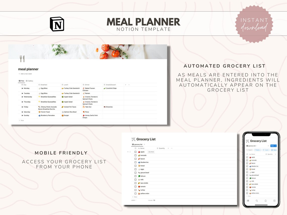 Notion Meal Planner Template // Meal Planning Dashboard | Meal Planner