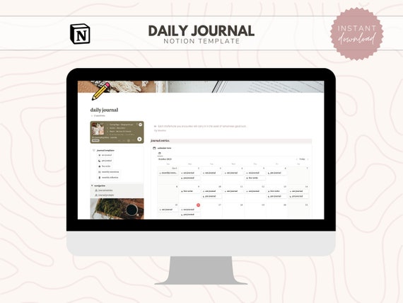 Notion Daily Journal Template // Notion Dashboard | Notion Templates | Digital Journal | Aesthetic Journal | Self reflection journal prompts
