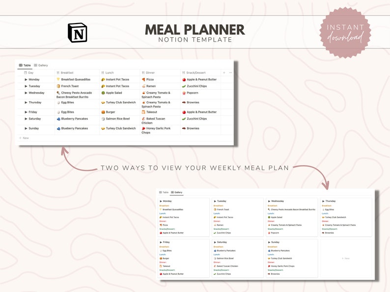 Notion Meal Planner Template // Meal Planning Dashboard Meal Planner