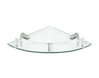 Oval Glass Corner Shelf with Rail - Polished Chrome