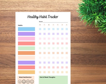 Healthy Habit Tracker | Health Tracker | Wellness | Weekly Tracker | Wellness Tracker | 52 Week Tracker