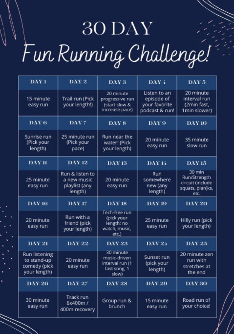 30 Day Running Challenge Fun Running Challenge Running Planner Running ...