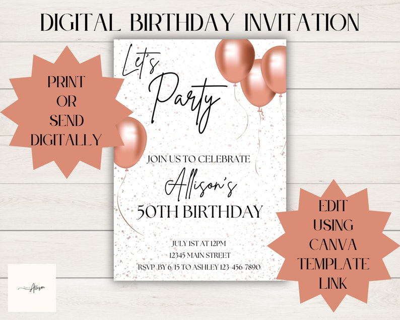 Digital Birthday Invitation PDF Instant Download - Etsy