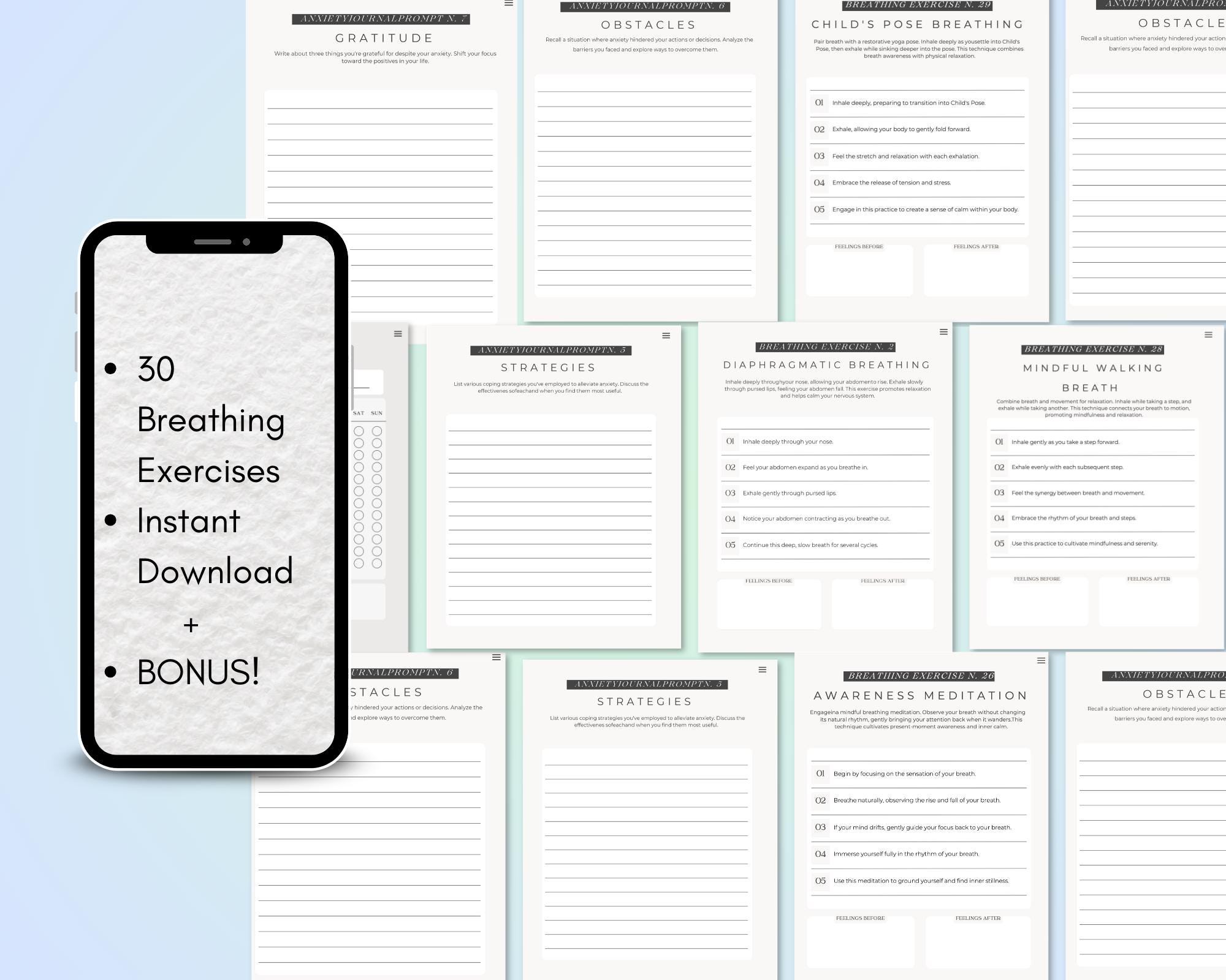 Breathing Exercises for Anxiety Printable PDF, 30 Calming Breathing ...