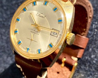 montre vintage JUWEL, fabrication suisse, fonction date, montre mécanique du début des années 1970 - révisée