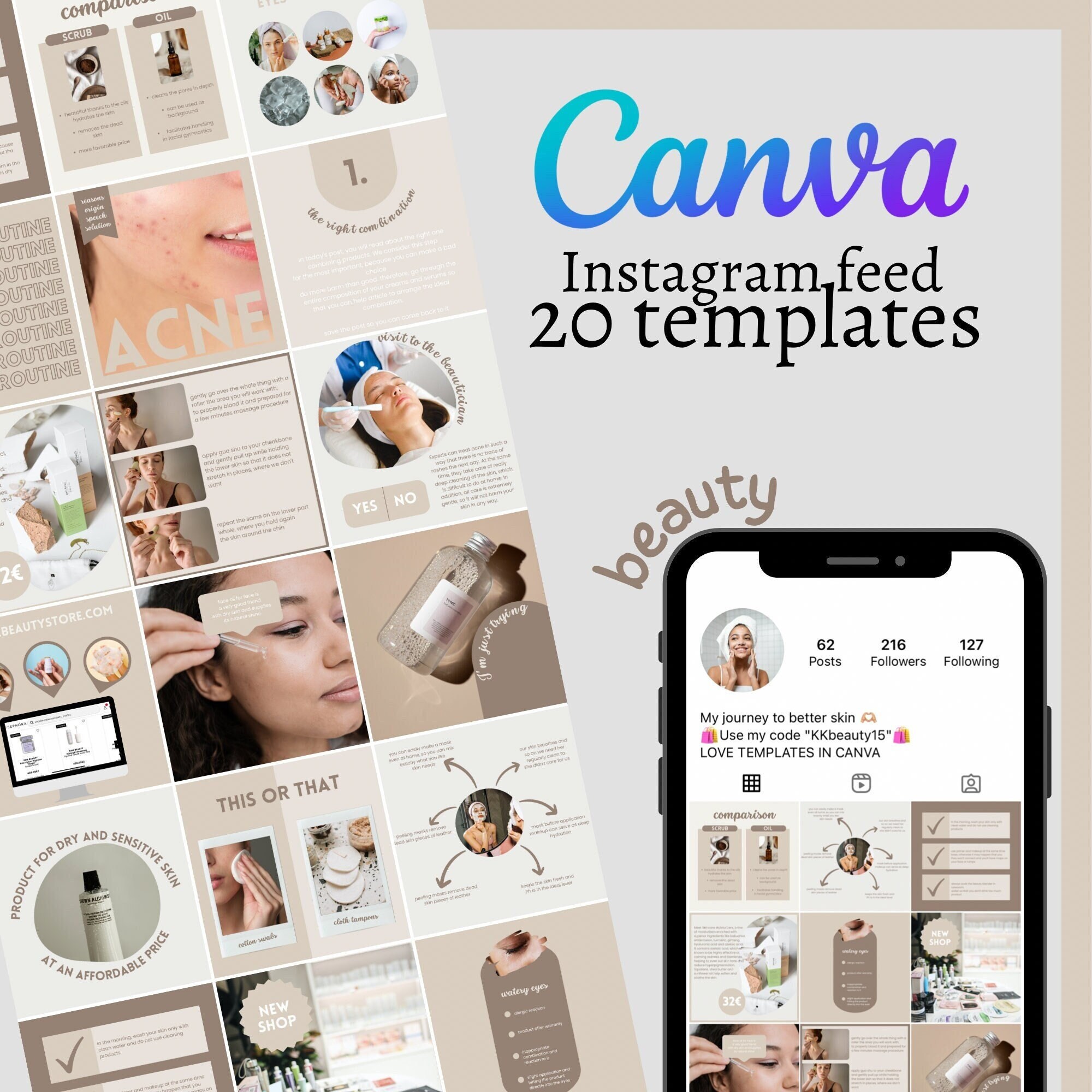 BEAUTY 20 Instagram Post Template Canva Template Social Media Template ...