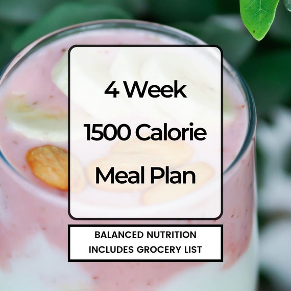 4-Week 1500 Calorie Meal Plan: Weekly Planner, Shopping Lists (Digital Download)