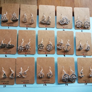 Silver Earrings Sailing Ships Cruise Boats Anchor Sea Water Jewellery cruiseship cruisegift cruisers cruising designs sold out- 5, 7, 9.