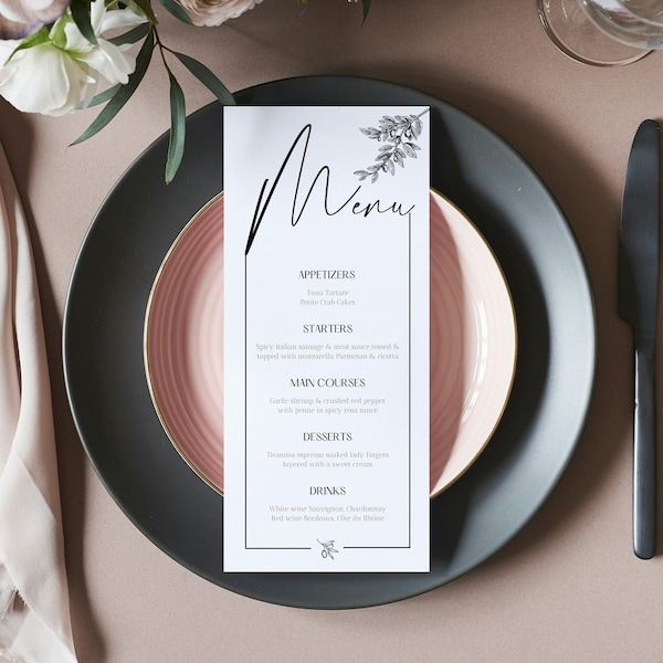 Olive Provence Italy France Wedding Menu Template, 100% Editable Online Canva, Instant Download, Printable Digital File