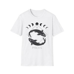 Pisces Black Koi Moon Phases T-Shirt, Zodiac Tee Shirt, Astrology Gift, Unisex Graphic Tee, Celestial Shirt for Men and Women