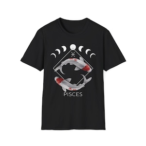 Pisces White Koi Moon Phases T-Shirt, Zodiac Tee Shirt, Astrology Gift, Unisex Graphic Tee, Celestial Shirt for Men and Women