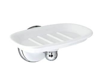 Porcelain Soap Dish - Arora Series - White Porcelain & Polished Chrome