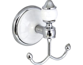 Double Robe and Towel Hook - Arora Series - White Porcelain & Polished Chrome