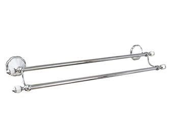 24" Double Towel Bar - Flora Series - White Porcelain & Polished Chrome