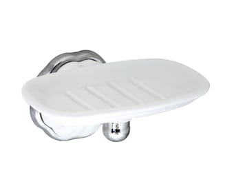 Porcelain Soap Dish - Flora Series - White Porcelain & Polished Chrome